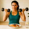 Woman over 40 performing dumbbell strength training