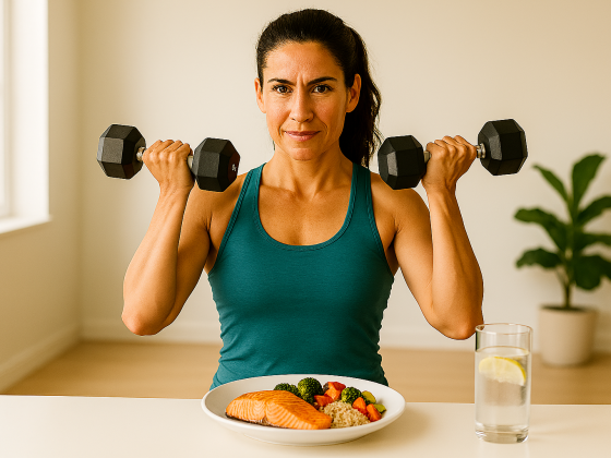 Woman over 40 performing dumbbell strength training