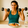 Woman over 40 performing dumbbell strength training