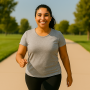 Young woman starting fitness for beginners with a brisk walk in the park